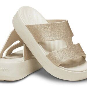 Crocs Getaway Platform H-Strap Sandal Womens Size 6 Stucco Gold Glitter